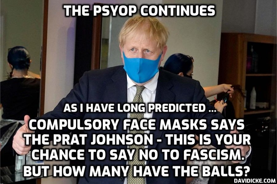 davidicke's tweet photo. Face masks WILL be compulsory in coffee shops, takeaways, banks and shops from TOMORROW: Minister finally confirms the new rules – with just hours for businesses and customers prepare https://t.co/wFlC6fM6e4 https://t.co/L3MxrEkxAC
