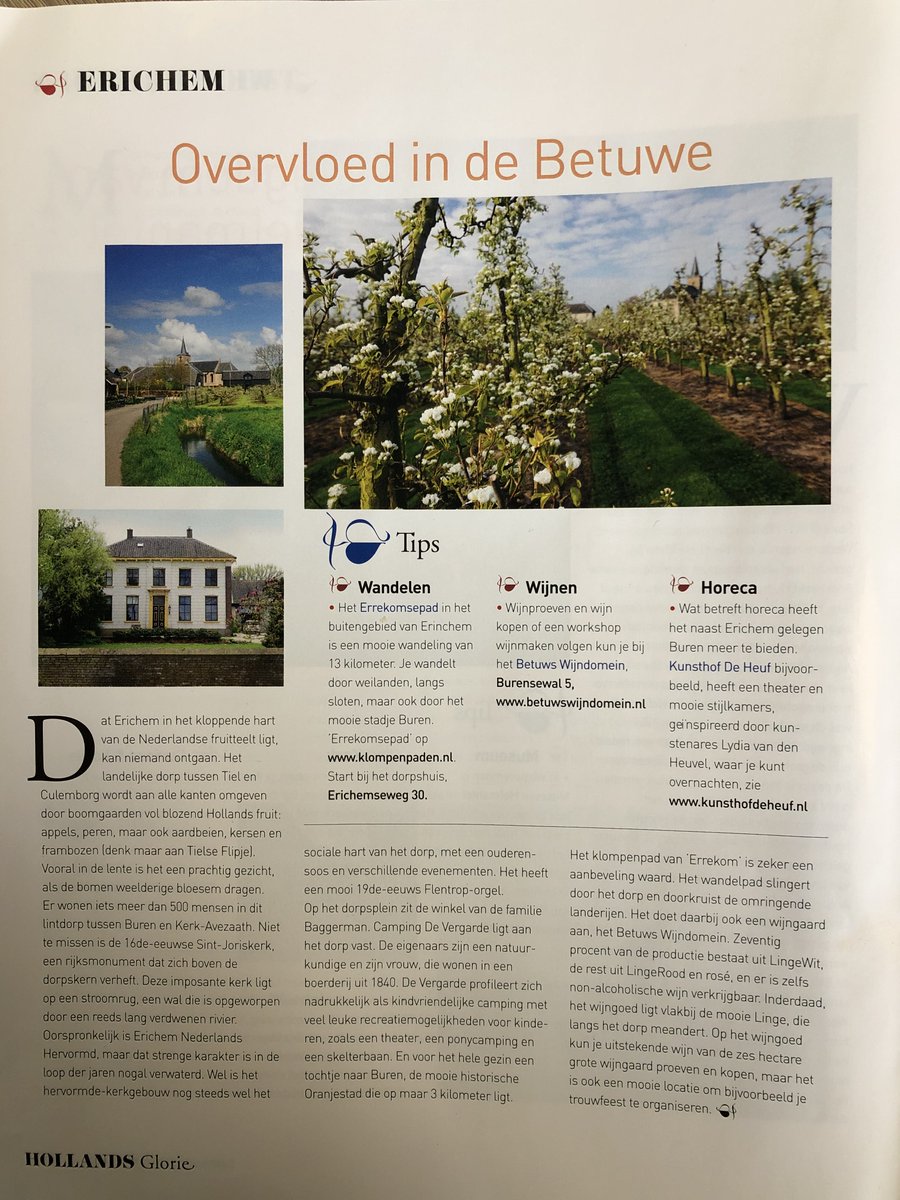 En alweer heeft #Rivierenland een mooi plekje op de nominatie voor mooiste dorp van Nederland! Via #HollandsGlorie kunnen mensen stemmen op, onder andere, #Erichem - een pittoresk dorpje midden in het hart van de #Betuwe. Wil je ook stemmen? Dat kan hier: 
bit.ly/32LhEj3