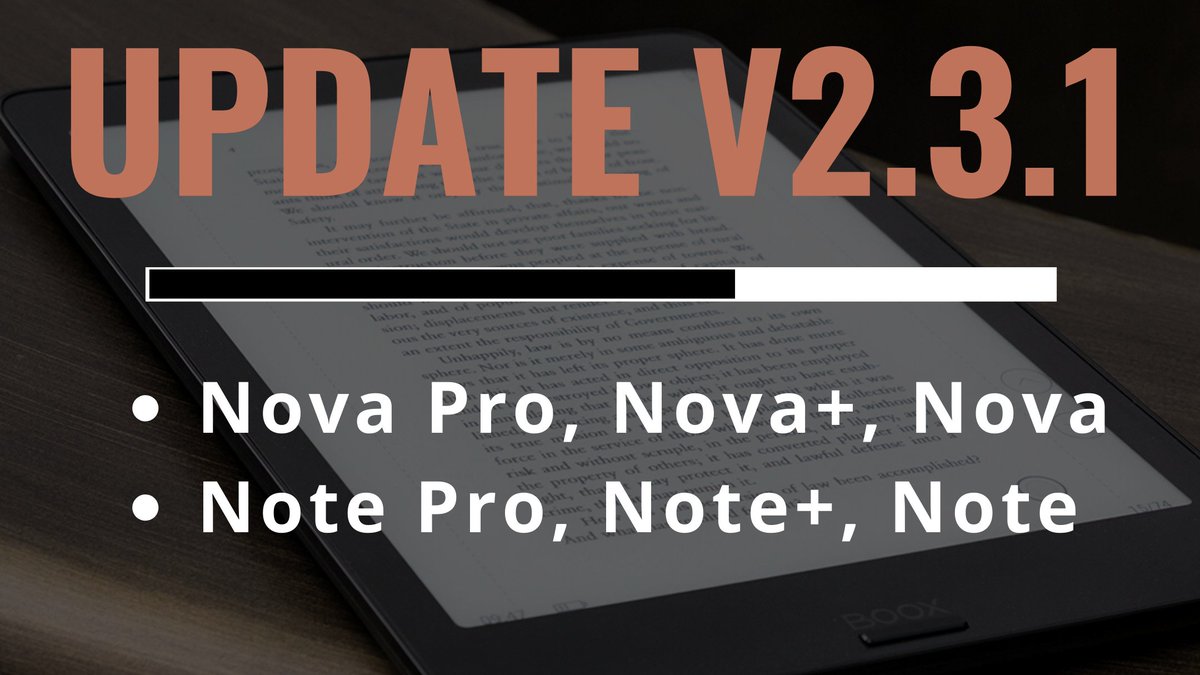 OnyxBoox's tweet photo. #BOOXFirmwareUpdate Announcement
Firmwares for #NovaPro, #Nova+, #Nova, #NotePro, #Note+, #Note are available for update via OTA. Go to Settings / Firmware Update to check and update your BOOX. Please allow 1 more day if you want to download the update package from our website. https://t.co/j5MV3ARP0B