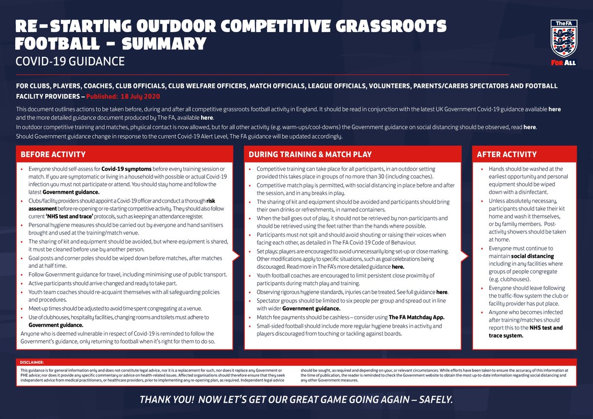 On Saturday, <a href="/FA/">The FA</a> announced the Government had approved their plans for the phased and cautious return of #GrassrootsFootball, meaning preparations for the start of the 2020/21 season can now be accelerated. Find out more: bit.ly/GrassrootsRetu…