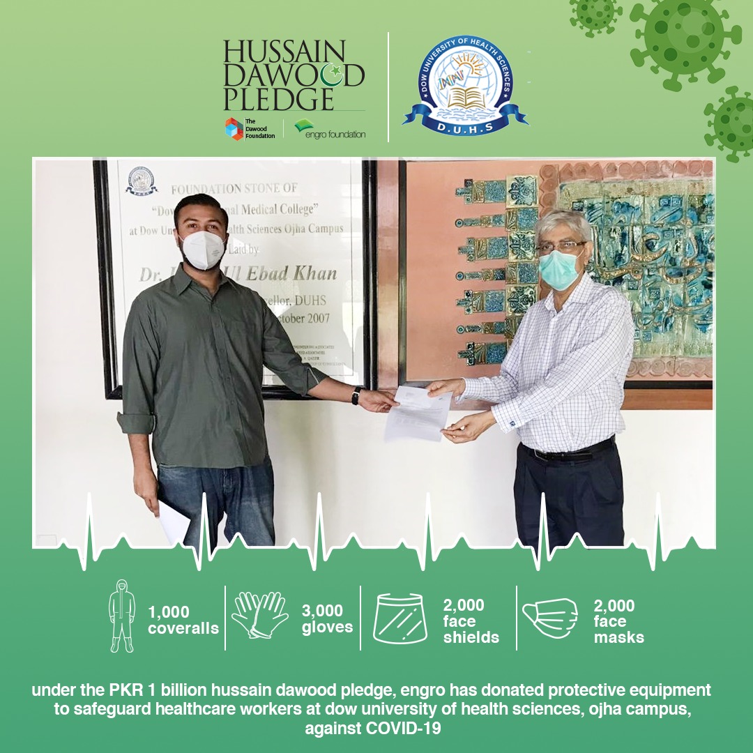 DH_Corp's tweet photo. Under the PKR 1bn #HDPledge, #Engro has donated 8,000 #PPEs and 30 intubation boxes to 
@DUHSKarachi, Ojha Campus, in the effort to help fight #COVID19. This is part of the commitment of 459,000 PPEs to healthcare workers @DawoodTdf @EngroFoundation https://t.co/6U9sII8gcQ