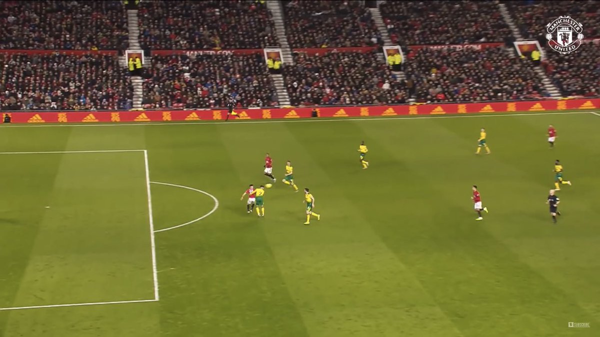 Or here versus Norwich, he hangs back to give himself space in the eventuality that the ball drops to him; which it does. He therefore has more time, and means to manipulate the situation for a good shooting opportunity: