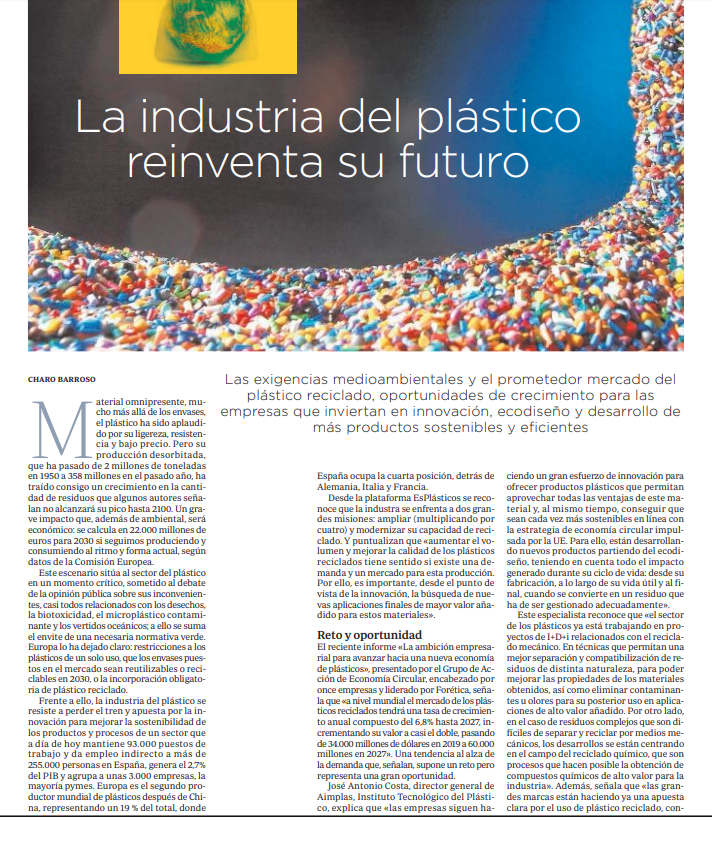Cicloplast_com's tweet photo. El domingo, el @abc_es publicaba un especial en el que se destacan la capacidad de reinvención y adaptación de la industria del #plástico, así como las oportunidades para las empresas que apuesten por la innovación, el #ecodiseño y el desarrollo de productos más #sostenibles. https://t.co/pXsn3np1zz