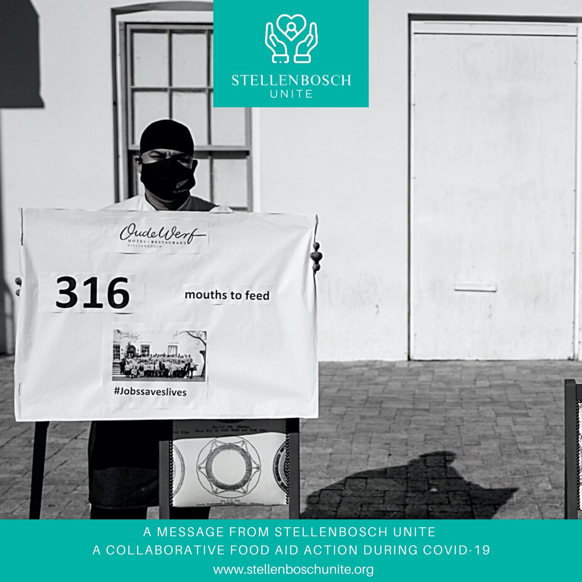 SBoschUnite's tweet photo. #JobsSavesLives 79 Jobs, 316 mouths to feed at Oude Werf.

We need R230 000 per week to sustain the SU emergency food aid.  To donate now, visit https://t.co/rEKPDtF6vn

 #stellenboschunite #stellenbosch #southafrica 
@VisitStellies @StellWineRoute @Eat_Out @News24 https://t.co/ZngYmbq914