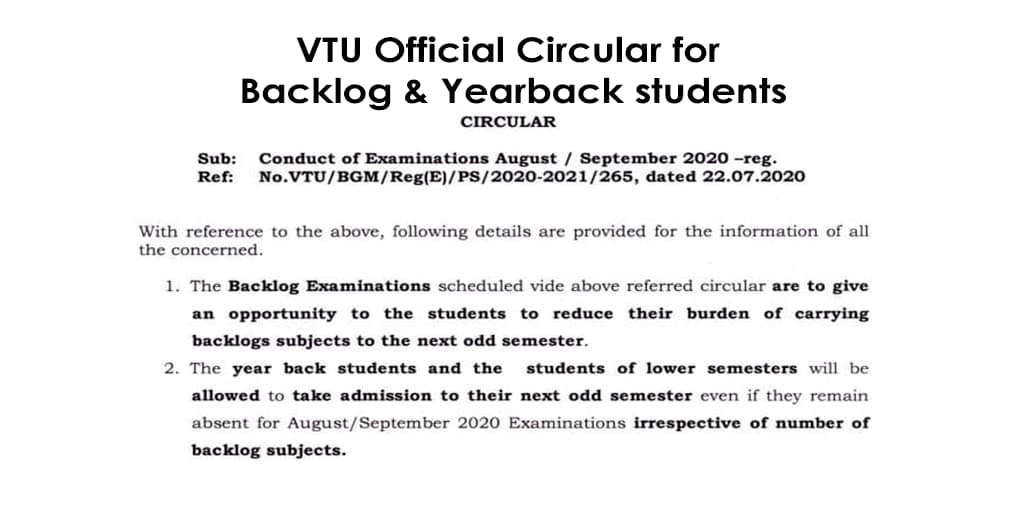 vturesource's tweet photo. #VTU #Exams Aug/Sept 2020 #circular for #Backlog & #Yearback students
https://t.co/KX9ySuqmjs https://t.co/fD3eDkfKrJ