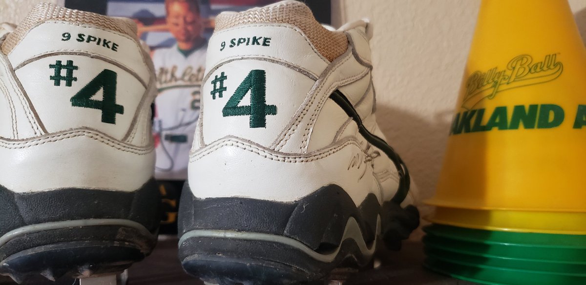 ColiseumKingz's tweet photo. Newest addition  Miguel Tejadas 2002  Cleats from his Mvp season. 💪 #moneyball  #RootedinOakland #miggi #miggimagic #AuthenticFan https://t.co/9KcV60LXQT