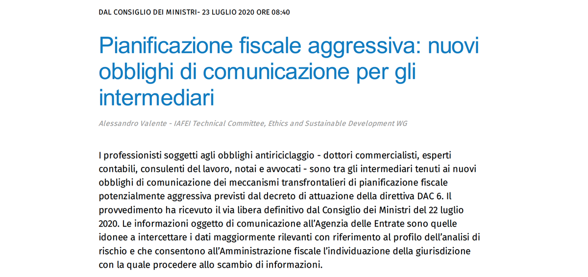 Valentepg's tweet photo. Articolo @Ipsoa
"#Pianificazione #Fiscale Aggressiva: Nuovi #Obblighi di Comunicazione per gli #Intermediari"
di #AlessandroValente
>> leggi:
https://t.co/zP1e3gOdAv
#IPSOA @Wolters_Kluwer
#IAFEI @IAFEI_CFO
#DAC6 #agenziaentrate @Agenzia_Entrate
#pianificazionefinanziaria https://t.co/wjzCtQLS38