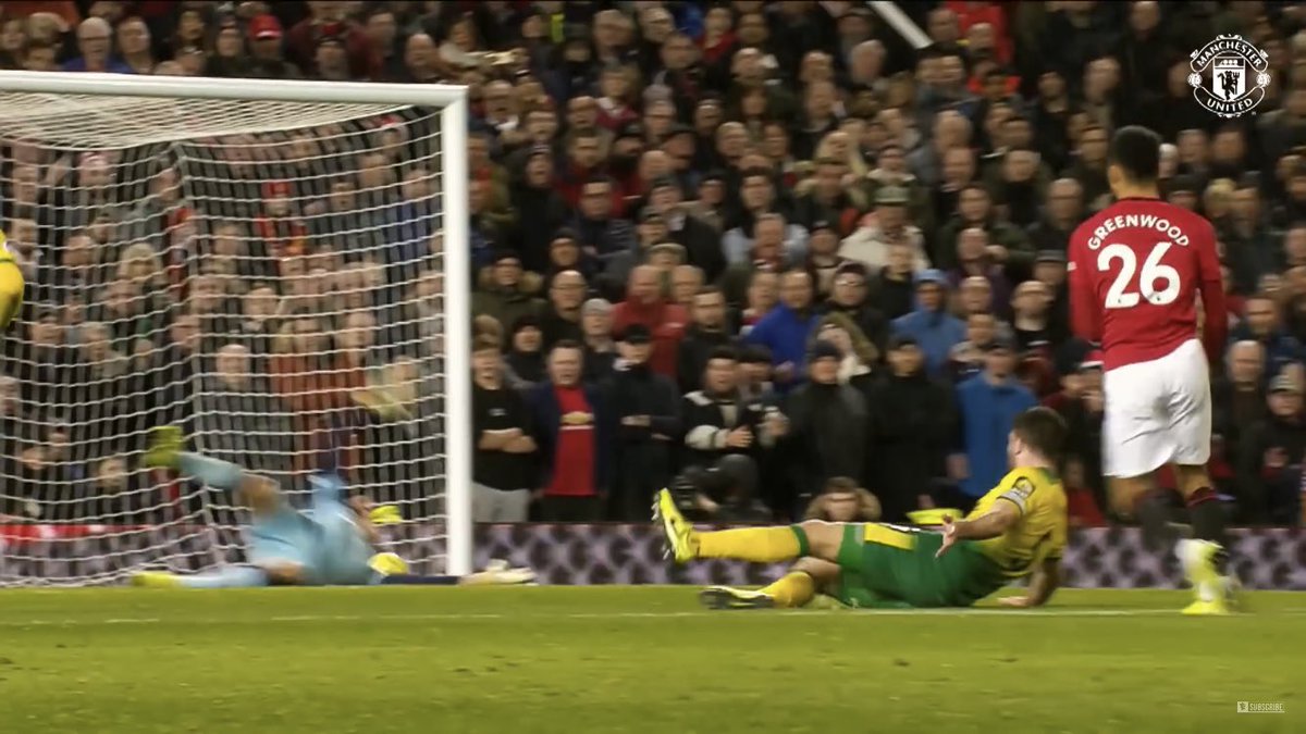 This is better shown versus Norwich, where Greenwood actually makes two touches to further excentuate the angle he can create a shooting chance from.Still 4 shows the final shooting position and the ability Greenwood has to open up a corner to shoot into with his double touch.