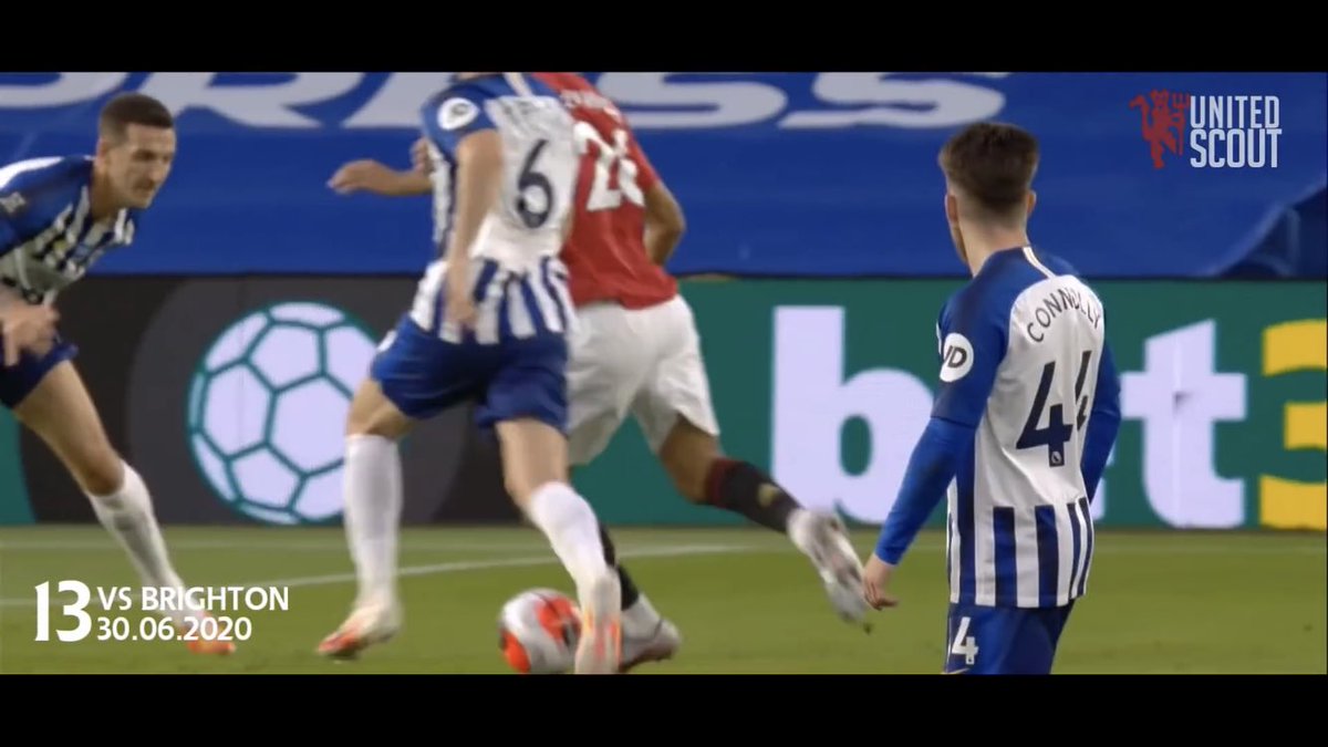 Versus Brighton: notice how slow the keeper is to react. This is a culmination of Greenwood’s speed of shooting after the touch, the shot through the defenders legs, and the power of the shot.