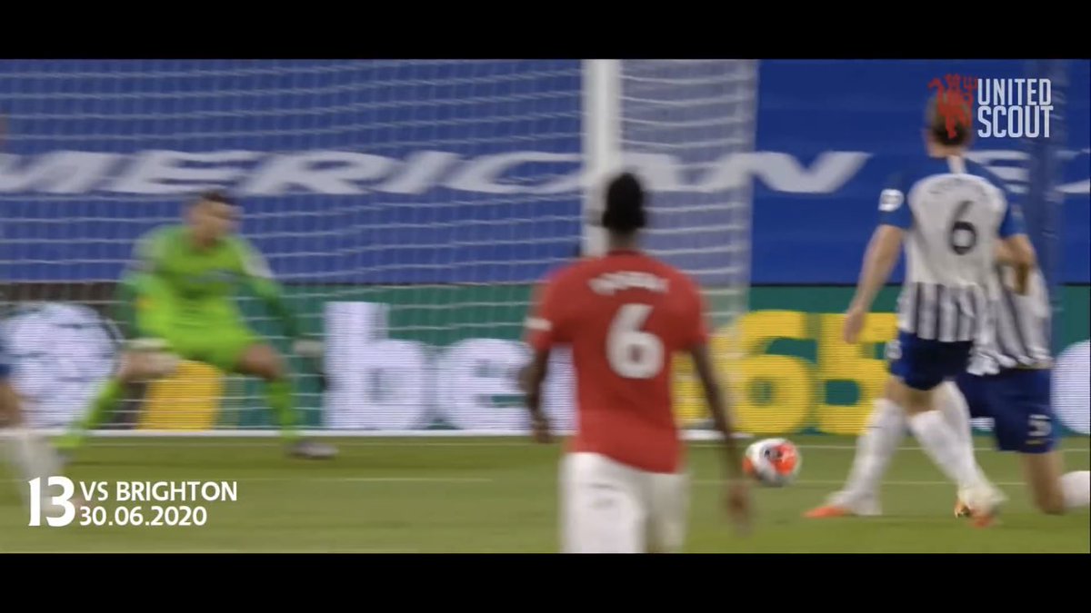 Versus Brighton: notice how slow the keeper is to react. This is a culmination of Greenwood’s speed of shooting after the touch, the shot through the defenders legs, and the power of the shot.