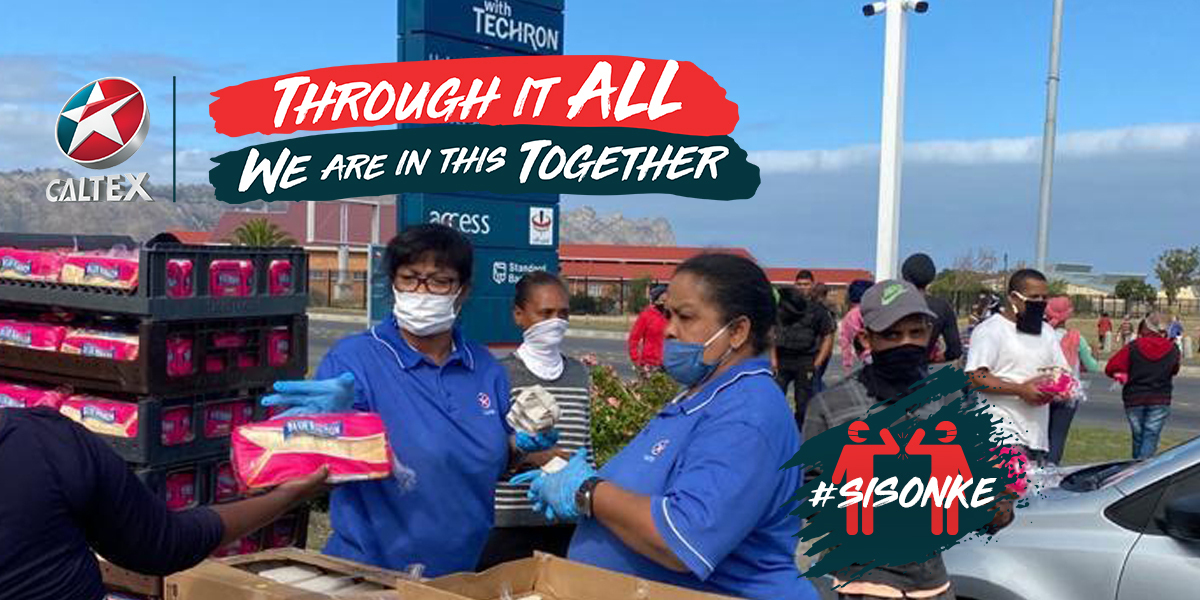 Caltexsa's tweet photo. Through it all, we are in this together. Siyabonga Monte Vista North and South, Caltex Broadway, and Caltex Gateway for living up to the #Sisonke spirit and collecting food hampers and PPE for the communities that need them most. #ItsHowYouGetThere #Sisonke https://t.co/gjCCb5wKhV