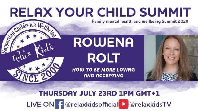 relaxkids's tweet photo. Don’t miss... 
Rowena Rolt @KhannaRowena 
- Executive Coach and Psychotherapist, talking LIVE on our Facebook page at 1pm TODAY about “HOW TO BE MORE LOVING AND ACCEPTING”
#RelaxKids #RelaxYourChildSummit #Love #Acceptance #Kindness #Mindfulness https://t.co/CsVSeu93UD