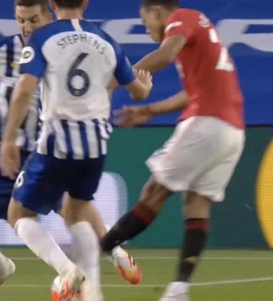 Look at his posture; the shooting leg is almost directly above the ball, in a straight line. His head is engaged, over the ball, and his standing leg is stable.