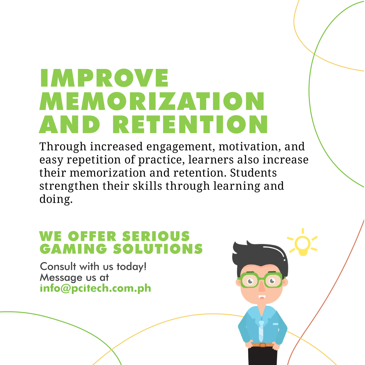 PCITechCenter's tweet photo. Here at PCI Tech Center, we want to provide a better learning experience for every Filipino youth, and what better way than to incorporate games with learning! https://t.co/nKEglQfkpc
