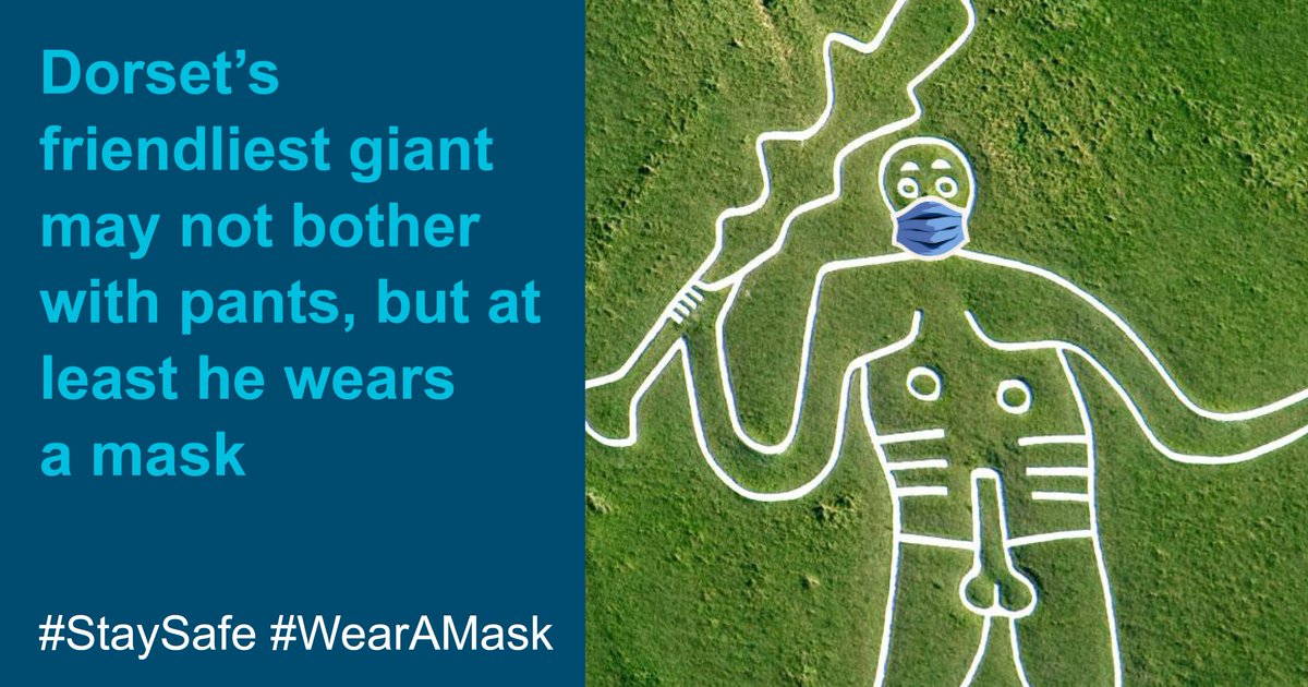DorsetCouncilUK's tweet photo. From tomorrow, it's compulsory to wear a face covering in all shops and supermarkets to help stop the spread of coronavirus, unless you're exempt. 

Find out more - https://t.co/IPV708IJzc 

#WearAMask #CerneGiant #StaySafe @nationaltrust https://t.co/oK0E7OAzyx