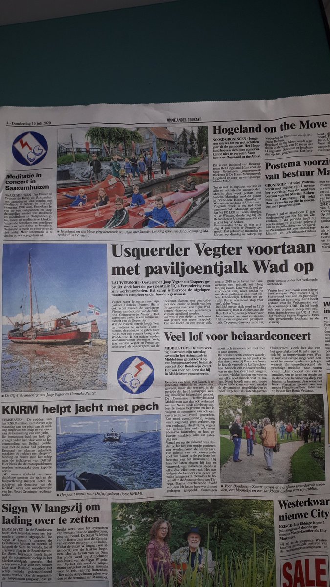 Leuk, zie stukje uit #visserijnieuws over ons schip in de Ommelander. Maar, eh...
We zijn stad Groninger vissers (met een Usquerder visserijnummer, de stad geeft geen visserijnummers meer uit). 
@ommelandercourant @erikpostOC