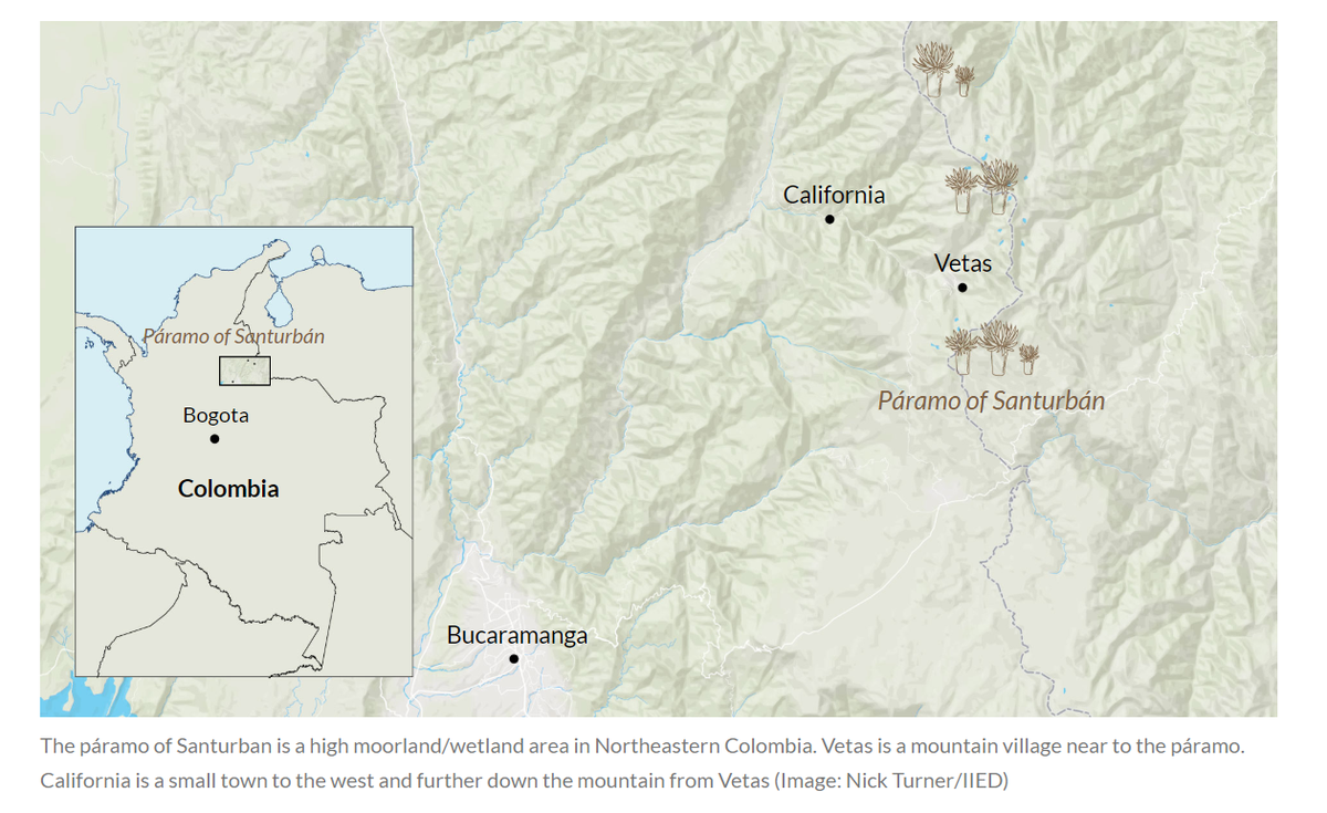 Over the past 20 years, the páramo of Santurbán, Colombia, experienced a surge in large-scale  #mining. The páramo became the epicentre of tensions between mining companies, public authorities and local communities, and between competing visions of development. 2/