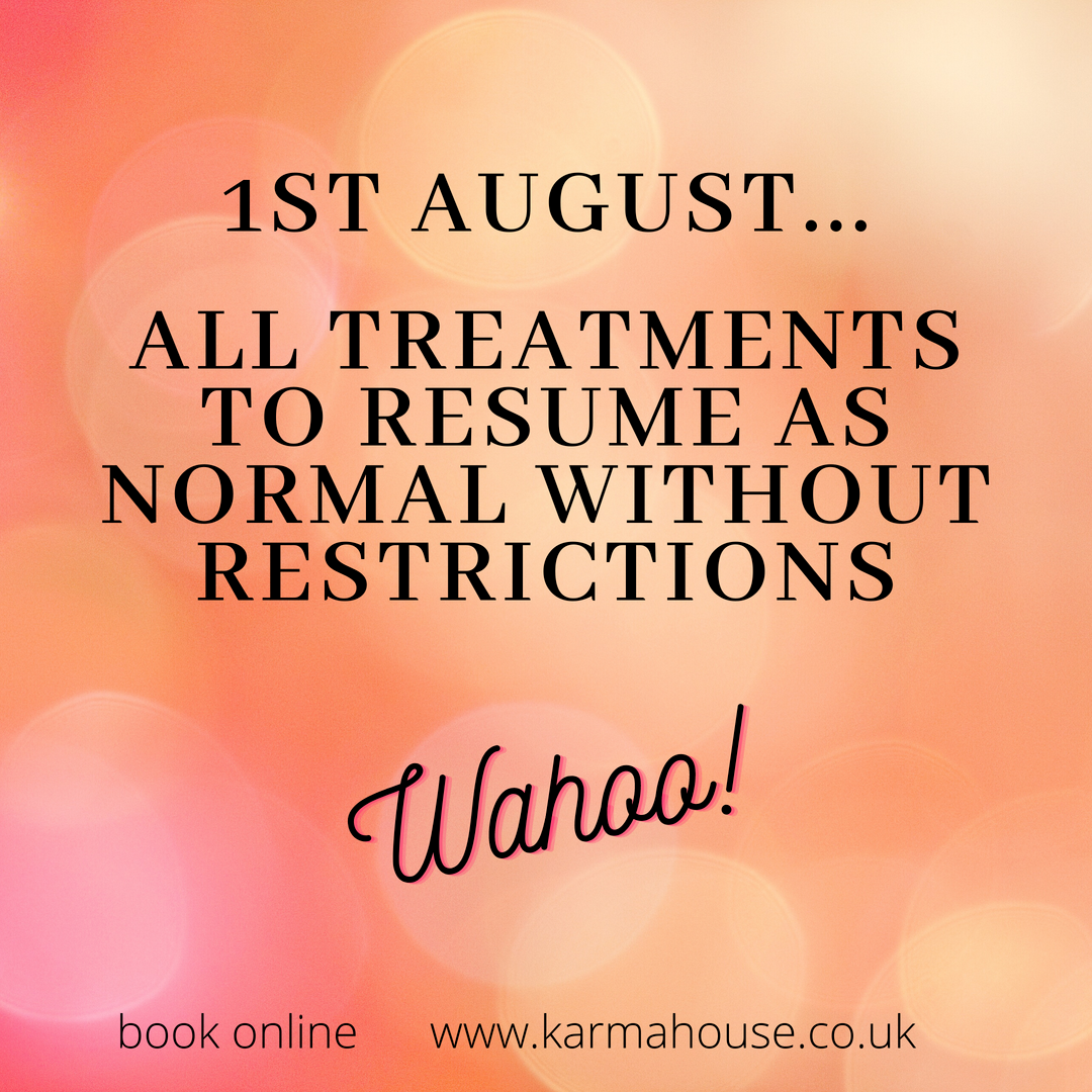 KarmaHouseC's tweet photo. We can confirm, all restrictions within our industry will be lifted from 1st August. This means, we can offer our FULL treatment menu, without restrictions, from 1st August on wards. YAY! 

Book online today @ https://t.co/5rQEDOnZbe or call us on 01296 614441 #skincare #facials https://t.co/spATmzYIbA