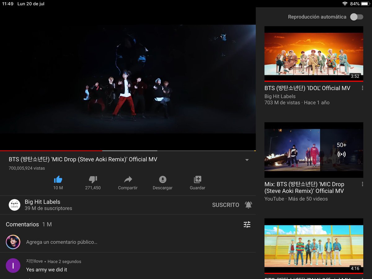 WOAS_chart's tweet photo. On July 20,2020 #BTS 'MIC Drop (Steve Aoki Remix)' MV hits 700 Million views on YouTube 🎊  

Congratulations  @BTS_twt 💜 

🔗https://t.co/ON7mq0Hyfu https://t.co/q0prmeIfW3