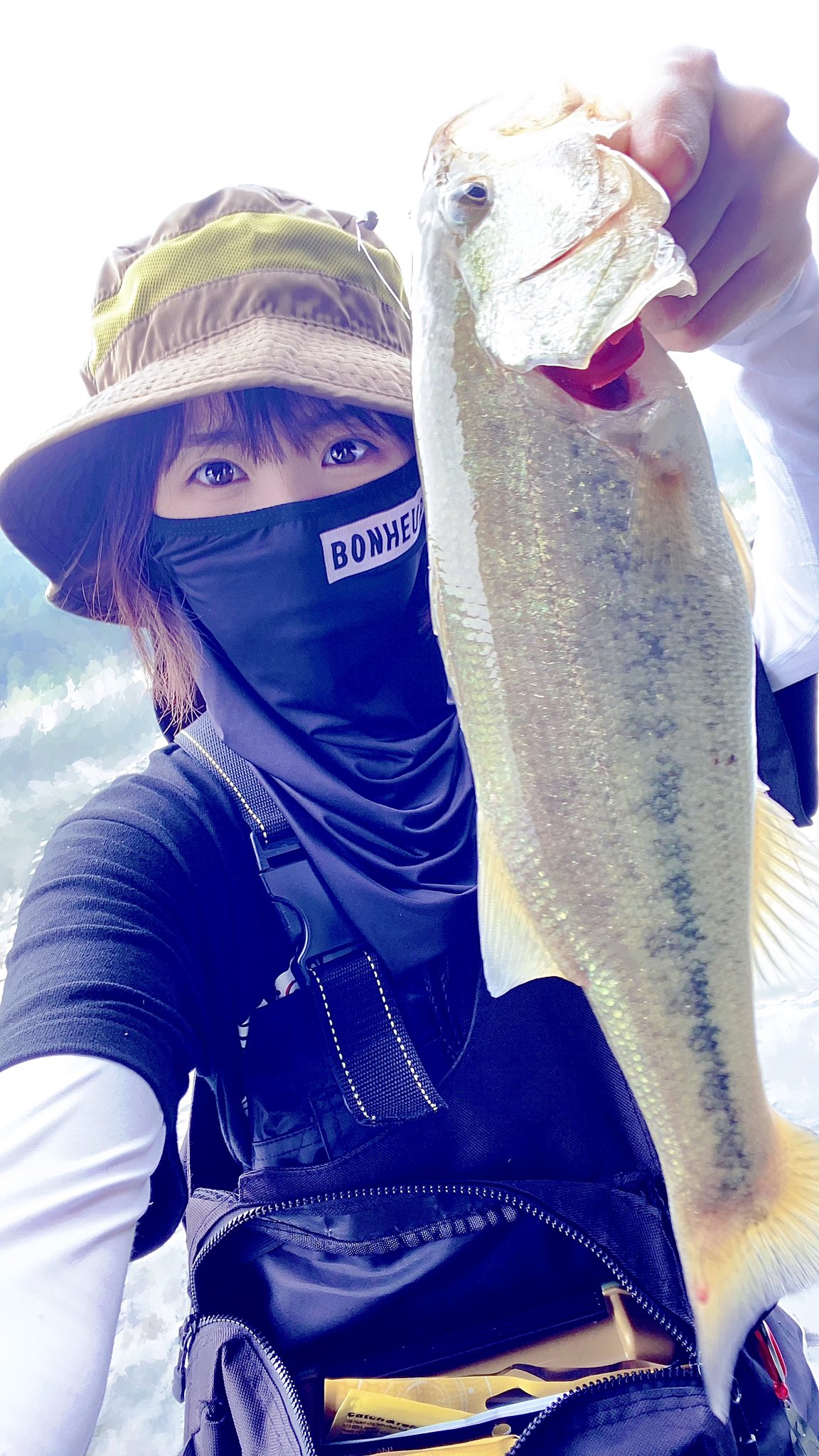 Chizuru ちづる 測っとらんけん分からんけど多分30ちょっと 釣り バス釣り アウトドア ブラックバス オオクチバス 釣りアパレル アパレル Bonheur ハット メッシュハット 撥水ハット 撥水加工 帽子 Uvフェイスマスク フェイスマスク