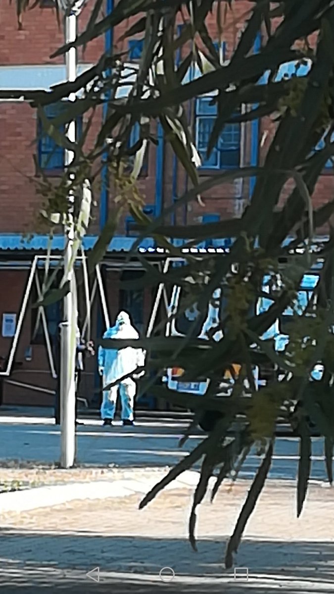 AdvoBarryRoux's tweet photo. Christiana school for the blind borading school leaving school student in ambulance. She have been positive with CoronaVirus for more than a week. The principal have been reluctant to report nor close school. https://t.co/a2EjWh6WrH