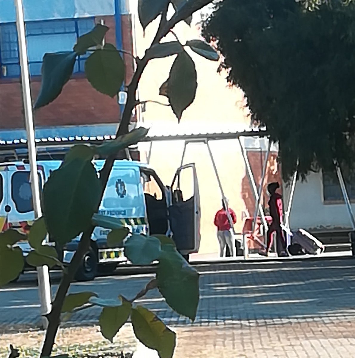AdvoBarryRoux's tweet photo. Christiana school for the blind borading school leaving school student in ambulance. She have been positive with CoronaVirus for more than a week. The principal have been reluctant to report nor close school. https://t.co/a2EjWh6WrH