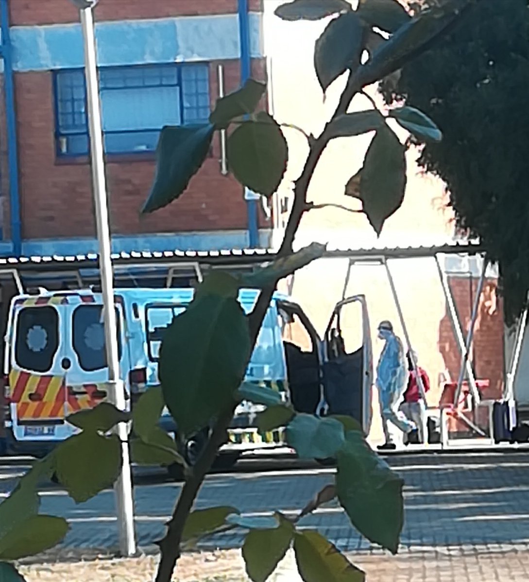 AdvoBarryRoux's tweet photo. Christiana school for the blind borading school leaving school student in ambulance. She have been positive with CoronaVirus for more than a week. The principal have been reluctant to report nor close school. https://t.co/a2EjWh6WrH