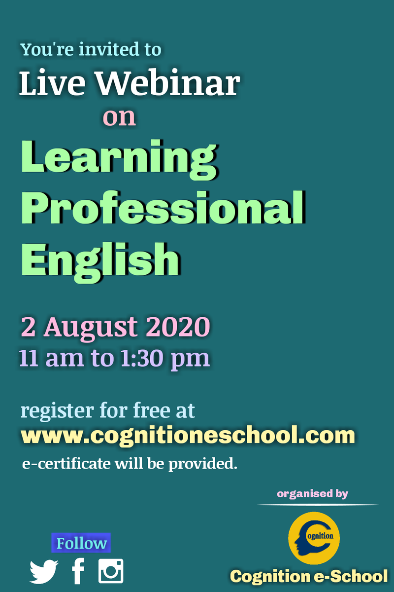 CognitionSchool's tweet photo. An Invite to Language learners, A webinar on " Learning Professional English" do check more on cognition website. https://t.co/RC0Ro5cqEg