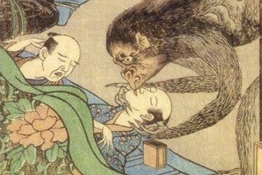 If the yamachichi is interrupted while sucking out the victims life force, it will mean the person actually has a much longer life than expected instead. #yokai  #folklore  4/4