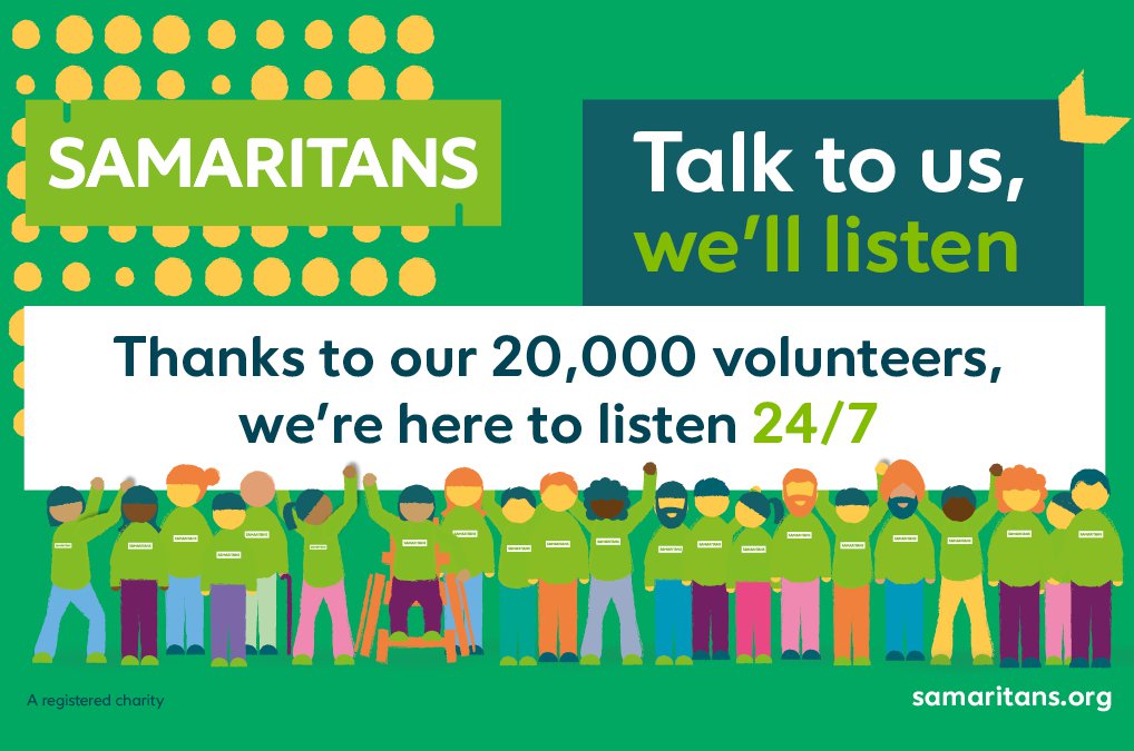 BTSamaritans's tweet photo. We’re using this month to highlight that our 20,000 volunteers are still here for you 24/7 no matter what. If you’re going through a tough time, you don't have to face it alone. #TalkToUs https://t.co/OEWdGRe5E5