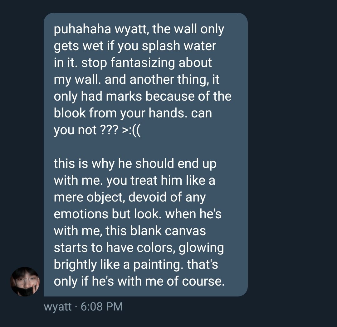 of course, wyatt is filled with the same determination that kelsey has so he fought as well, wanting to win over the wall's heart.
