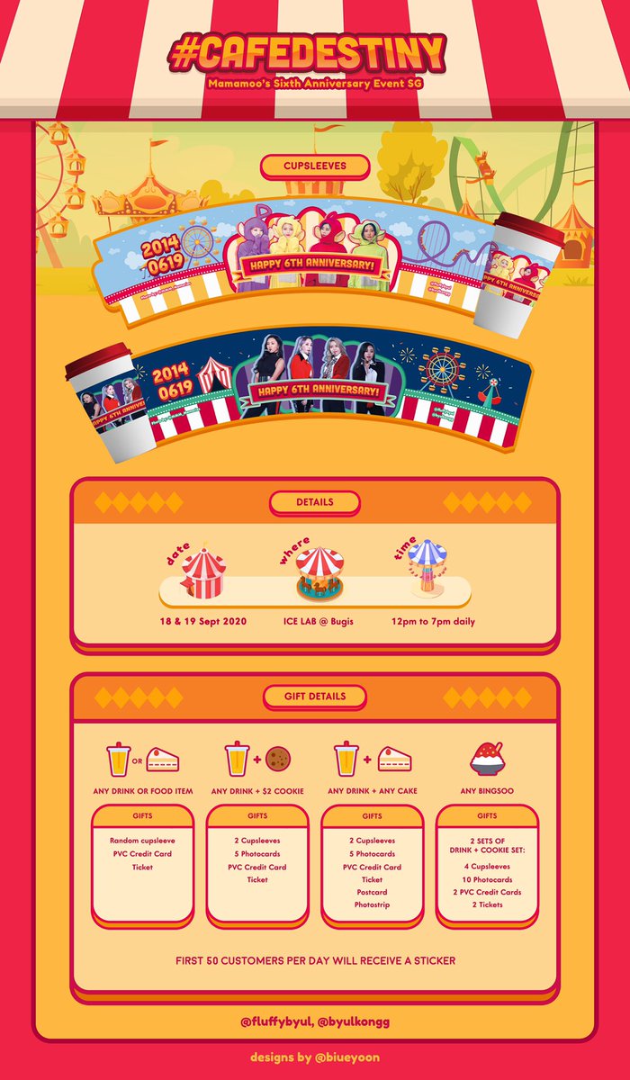 fluffybyul's tweet photo. 𝙘𝙖𝙛𝙚𝙙𝙚𝙨𝙩𝙞𝙣𝙮
𝙛𝙤𝙧 𝙢𝙖𝙢𝙖𝙢𝙤𝙤’𝙨 𝙨𝙞𝙭𝙩𝙝

📍ICE LAB, BUGIS
📅 18 &amp; 19 SEP 2020
🕑 12PM TO 7PM

thank you @yolk_designs for the designs!

mark your dates! see you soon~
#cafedestiny #THANKU_619 #마마무6주년축하해 @RBW_MAMAMOO https://t.co/RlJ9RteLAj