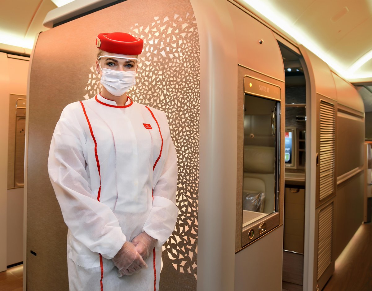 emirates's tweet photo. Emirates becomes the world’s first airline to provide free, global cover to customers from COVID-19 medical expenses. Launched under @hhshkmohd’s directive, this industry-leading initiative aims to boost travel confidence. https://t.co/gwjVNhubiP

#FlySaferWithEmirates #COVID19 https://t.co/OahtuyhRTN