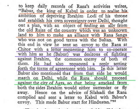 This Record says:Ruler of Kabul (Babur) sent an Envoy to Rana Sanga in Order to Form an Opposition against Ibrahim Lodhi.Babur Also Proposed that He will Attack on Delhi and Rana Should take Agra.