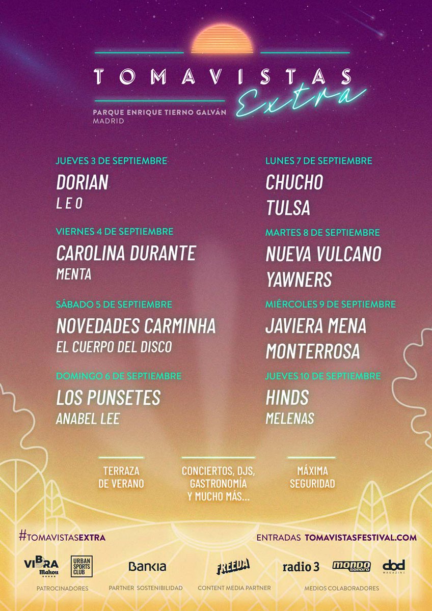 GAM_Soluciones's tweet photo. Encantados de volver a colaborar con Tomavistas en esta nueva versión.
Nos vemos entre el 3 y el 10 de Septiembre en Madrid, para vibrar con la mejor música: Carolina Durante, Dorian Leo y muchos mas.
#GAMEventos #GAMSoluciones #sonido #luces #vídeo #energía https://t.co/SyxmpcwZwZ