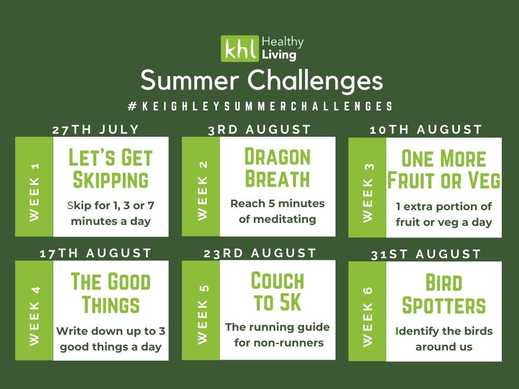 KHL_Keighley's tweet photo. Next week is the beginning of our #KeighleySummerChallenges . We ask the lovely people of Keighley to challenge themselves to try something new each week.  Get a sneak peak here of what is to come #KeighleyHealthyLiving https://t.co/GrPX8cm7UB