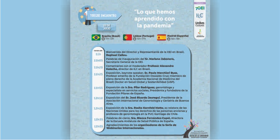 OEIBrasil's tweet photo. Logo mais (11h) tem live da OEI: Trilhas da Longevidade. Assista pelo https://t.co/eAaD6DX7rr.
#OEI_Longevidade #OEI_direitosdapessoaidosa #InteligênciaEducacional #Iedu #UnibesCultural #idosos #idosossaudáveis #LaOEIcontigo #oei #oeibrasil #coronavirusbrasil #COVID19 https://t.co/SKAHBcBNlV