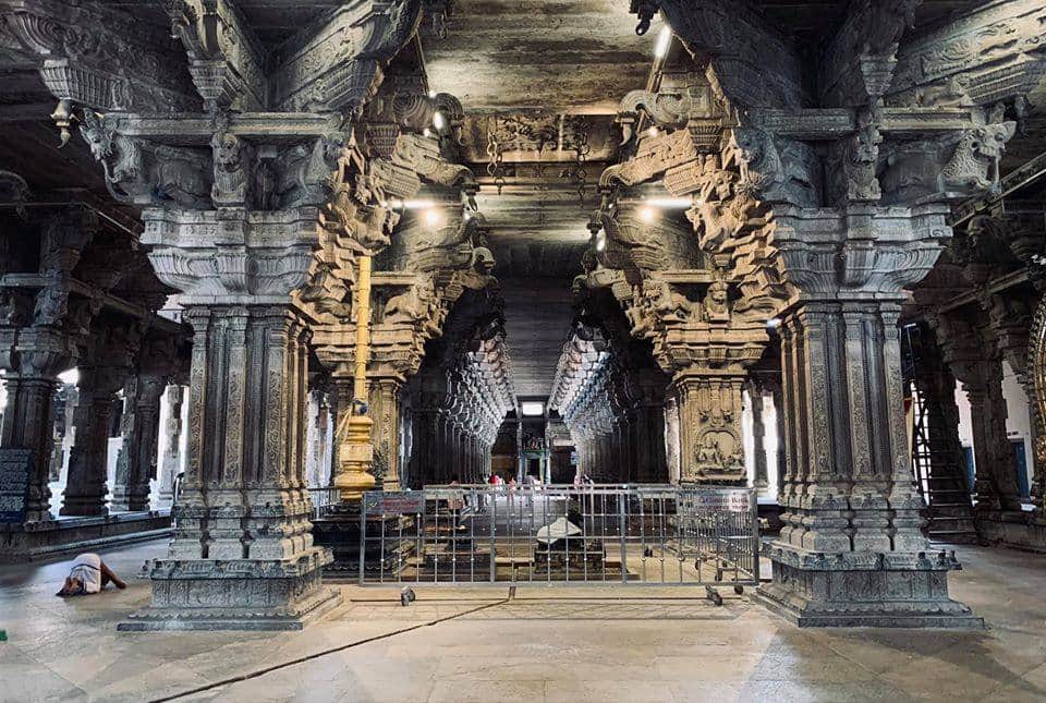 Inside view of Jambukeswarar Temple (famous Bhagwan Shiv temple), Thiruvanaikaval in Tiruchirapalli, Tamil Nadu, BHARAT (India). Built by Kocengannan, one of the Early Cholas, around 1,800 years ago