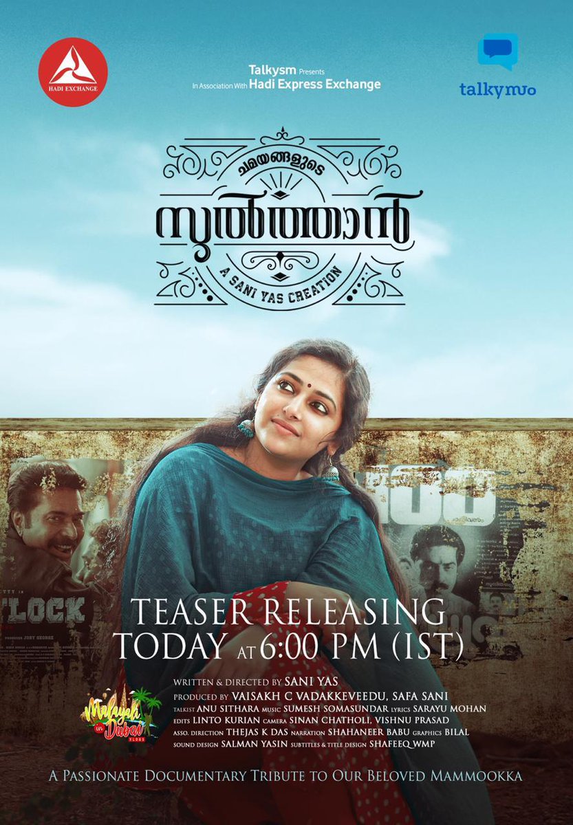 jr_panchi's tweet photo. A Fanatical Tribute To Our Beloved @mammukka -
" Chamayangalude SULTHAN " by Sani Yas 😍
Teaser Releasing Today 6PM Stay Tuned ! !
ALL THE BEST TEAM #sulthan
#MegastarMammootty #anusithra https://t.co/dsytXWsuHM