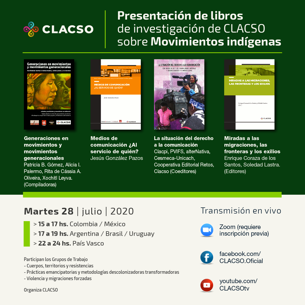 AASociolog's tweet photo. L@s invitamos a la presentación virtual  del libro, que realizará CLACSO el 28 de Julio de 2020 (ver flyer)
"Generaciones en movimientos y movimientos generacionales. Escribanías hechas a varias manos, varios pasos y co-razones" 
Aquí descargá el libro: https://t.co/YLhLaIXpQs https://t.co/EAYSXAGrGA