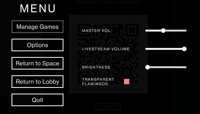 While you are moving & exploring around, you can still have access to the talk or panel that is currently streamed. You can change the audio output in the parameters.  Also you can make all the flamingos (visitors) transparent so they don't block your view if there are too many