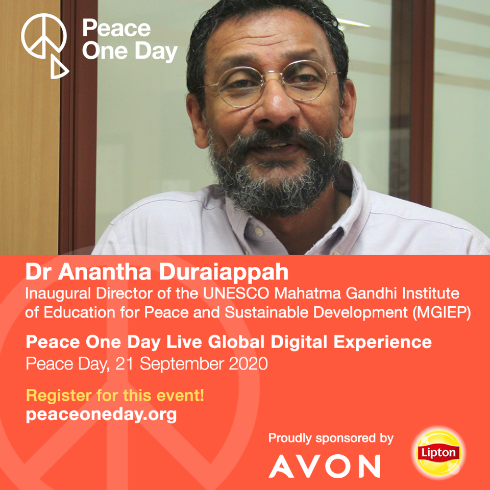 JeremyGilley's tweet photo. Dr. Anantha Duraiappah, Inaugural Director of @UNESCO_MGIEP, speaking at the Peace One Day Live Global Digital Experience on #PeaceDay, 21 September 2020. We are absolutely honoured and delighted! @akduraiappah
 
#AvonWorldwide #Stand4Her #Lipton #Liptonicetea #qualityconnections https://t.co/s9XNMugZnd