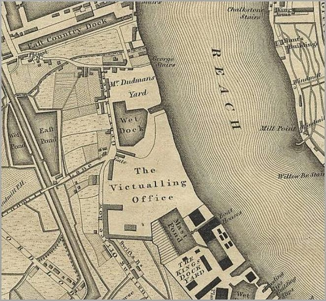 Private yards dotted the river from Rotherhithe to Blackwall and the smae families operated networks of yards. Gorve Street was owned by the Barnard family in partnership with members of the Dudman family. The yard is marked Mr Dudman's Yard in this 1827 map  #LockdownLowTide