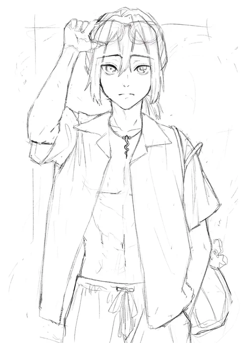 夏だ〜水着だ〜ということで描いてる水着のおばみつのラフ 