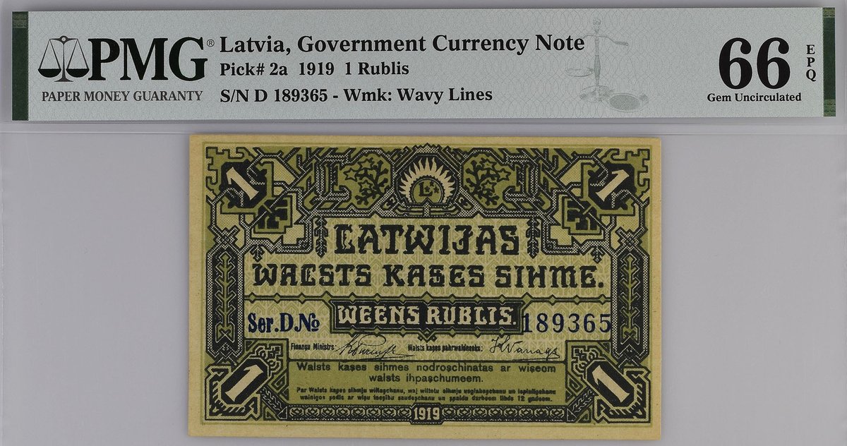 PMGnotes's tweet photo. Note of the Day: We go back a century on #ThrowbackThursday with this Latvia 1919 1 Rublis note. This note dates from Latvia's period of independence between World War I and II. ... #numismatics #papermoney #currency #notecollecting #notecollector #latvia #rublis https://t.co/JHr1zsMzP7