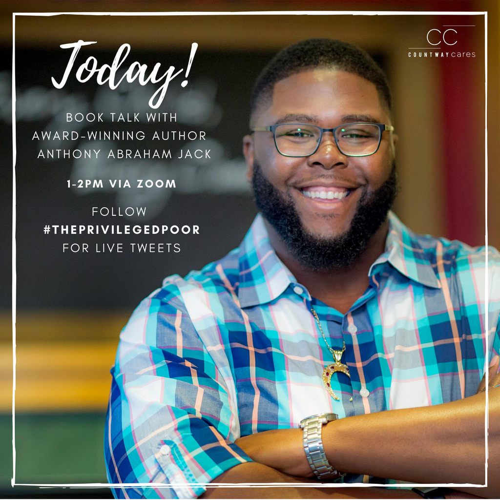 HMSCountway's tweet photo. Today's the day! Follow along with our #authorseries even via the hashtag #ThePrivilegedPoor and join the conversation! #blackauthors #booktalk #onlineevent #librariesoftwitter #medicallibrary #harvardlibraries #harvard #medlib @tony_jack @HarvardMed @HarvardChanSPH @HMSpostdoc https://t.co/uBkcxGocwb