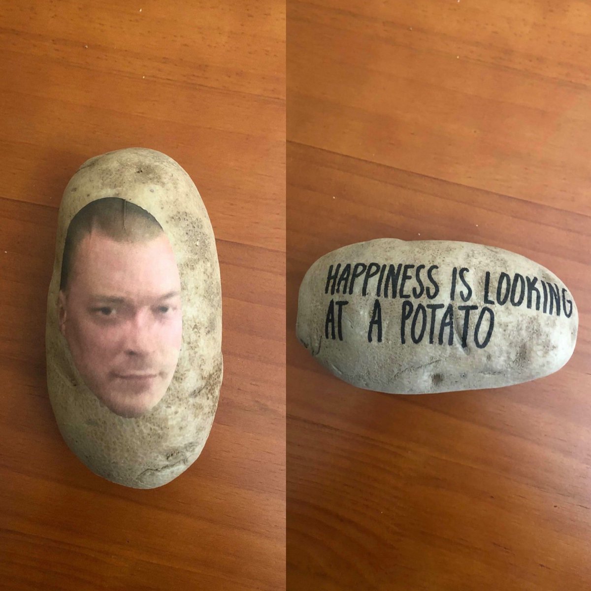 thepinupsomm's tweet photo. Y’all 🤣🤣 I sent @NewBadonHill the greatest gift ever! How amazing is it! Yes, you can send your friends potatoes with their face on it! #GrumpyPotato https://t.co/QgExOwOF9b