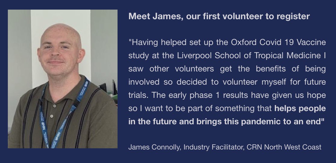 James Connolly one of our Industry Facilitators tells us why he’s volunteered to #BePartofResearch by taking part in the vaccine study. Join today &amp; you could help researchers find a vaccine, help the NHS &amp; save lives... To get involved click link below: nhs.uk/conditions/cor…