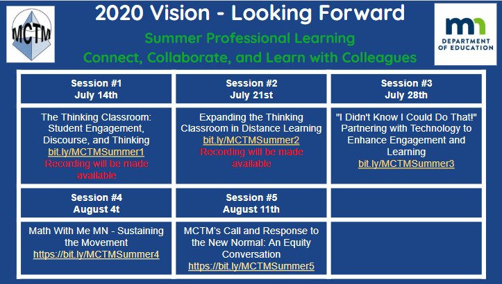 mctm_mn's tweet photo. Get registered for the upcoming learning series from @mctm_mn in partnership with @MnDeptEd &amp; @MNmath4all Check out the registration links and descriptions for sessions 3, 4, and 5:  https://t.co/KotalenyXr  https://t.co/7nE8vNa3Zt and https://t.co/LTKTaqid4f #mtbos #iteachMath https://t.co/M7TD91FwyM