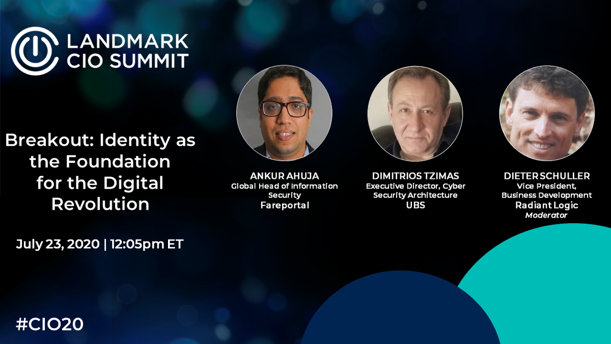 The #CIO20 breakout sessions are starting soon! Catch our partner <a href="/schullerd/">Dieter Schuller</a> of <a href="/RadiantLogic/">Radiant Logic</a> moderate a deep dive discussion on "Identity as the Foundation for the Digital Revolution" at 12:05pm ET! bit.ly/LMVCIO20